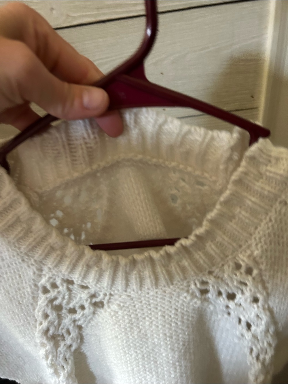 Women’s Cream Knit Short-Sleeve Sweater with Lace Trim - Picture 4 of 6